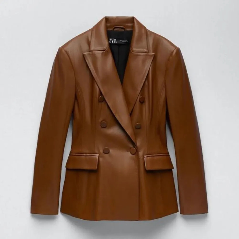 Zara Brown Double-breasted Faux Blazer Brandy Jacket Blazer, NWT